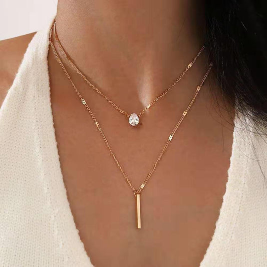304 Stainless Steel Artificial Rhinestones 18K Gold Plated PVD Coated Plating Necklace