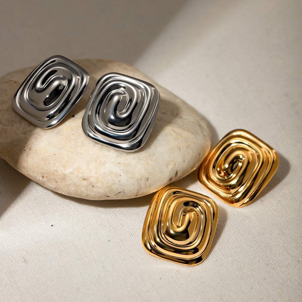 PVD Coated Real Gold Plated 18K Irregular Spiral 304 Stainless Steel IG Style Modern Classic Waterproof Non Tarnish Ear Studs