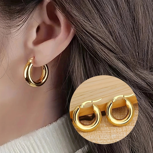 304 Stainless Steel Round Electroplated Stone-Free 18K Gold Plated Simple Style Plating Earrings