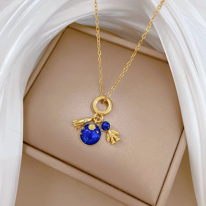 18K Gold  Plated Astronaut Plane Titanium Steel Pendant Necklace