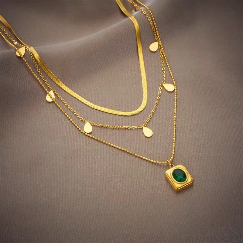 Ion Plating (IP) 18K Real Gold Plated Non Tarnish 316 Stainless Steel Earrings Necklace Jewelry Set