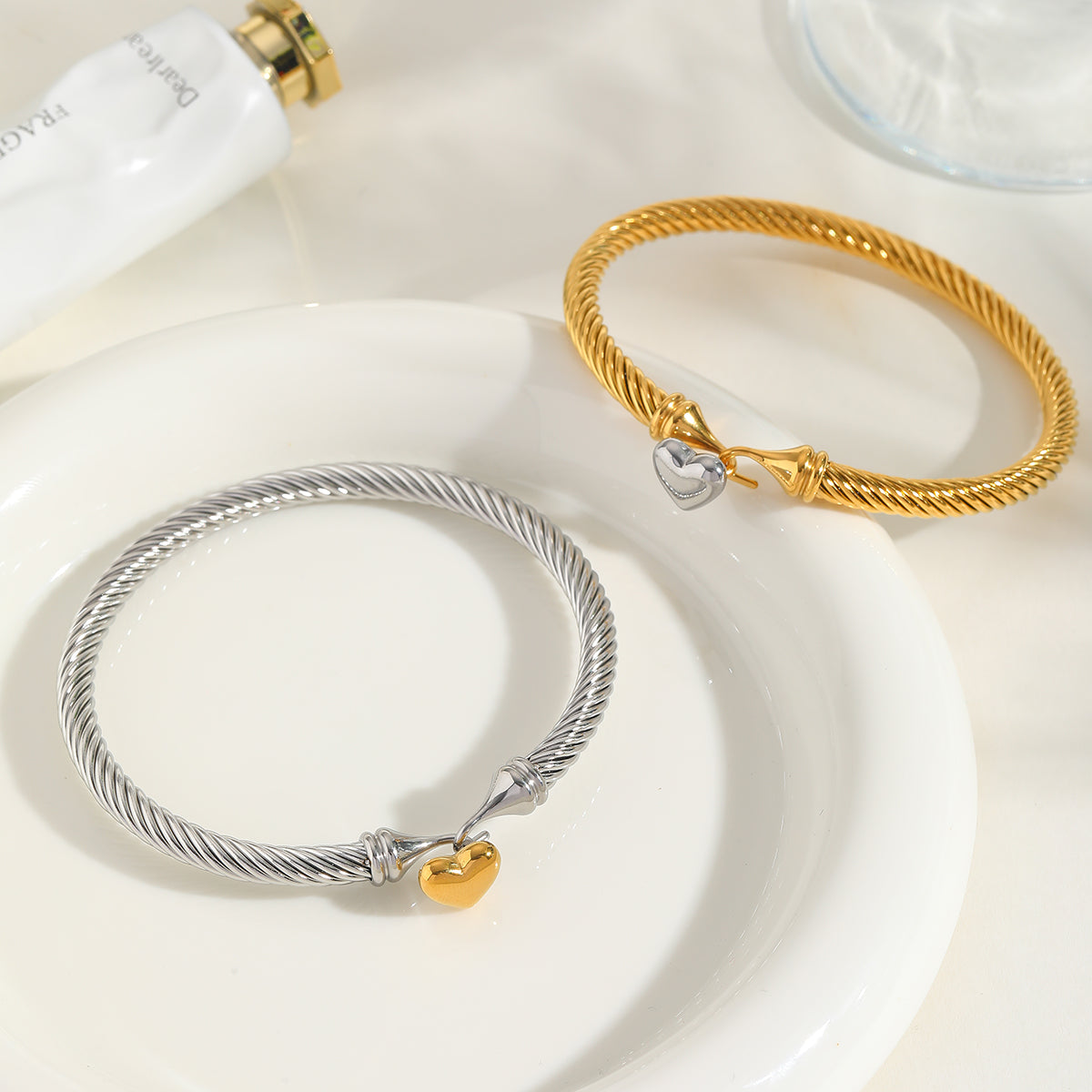 Titanium Steel Simple Style Heart Shape Plating Bangle