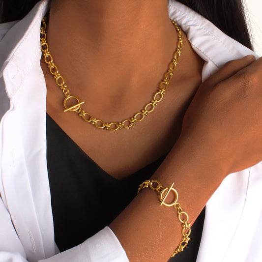 PVD Coated 18K Gold Real Gold Plated Oval 304 Stainless Steel Vacation Waterproof Non Tarnish Jewelry Set