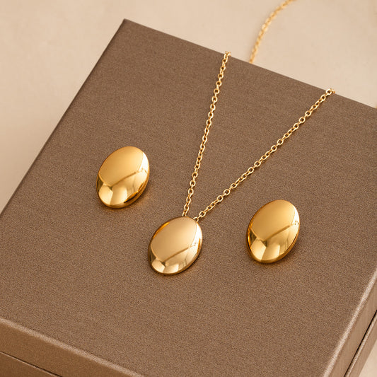 PVD Coated 18K Gold Plated Imitation Geometric Oval 304 Stainless Steel Jewelry Set